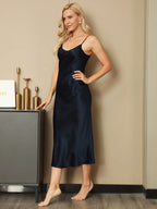 100% Mulberry Silk Spaghetti Strap V-neck Midi Nightgown