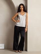 19Momme Silk Sleeveless V Neck Women's Tank Top with V Back Design
