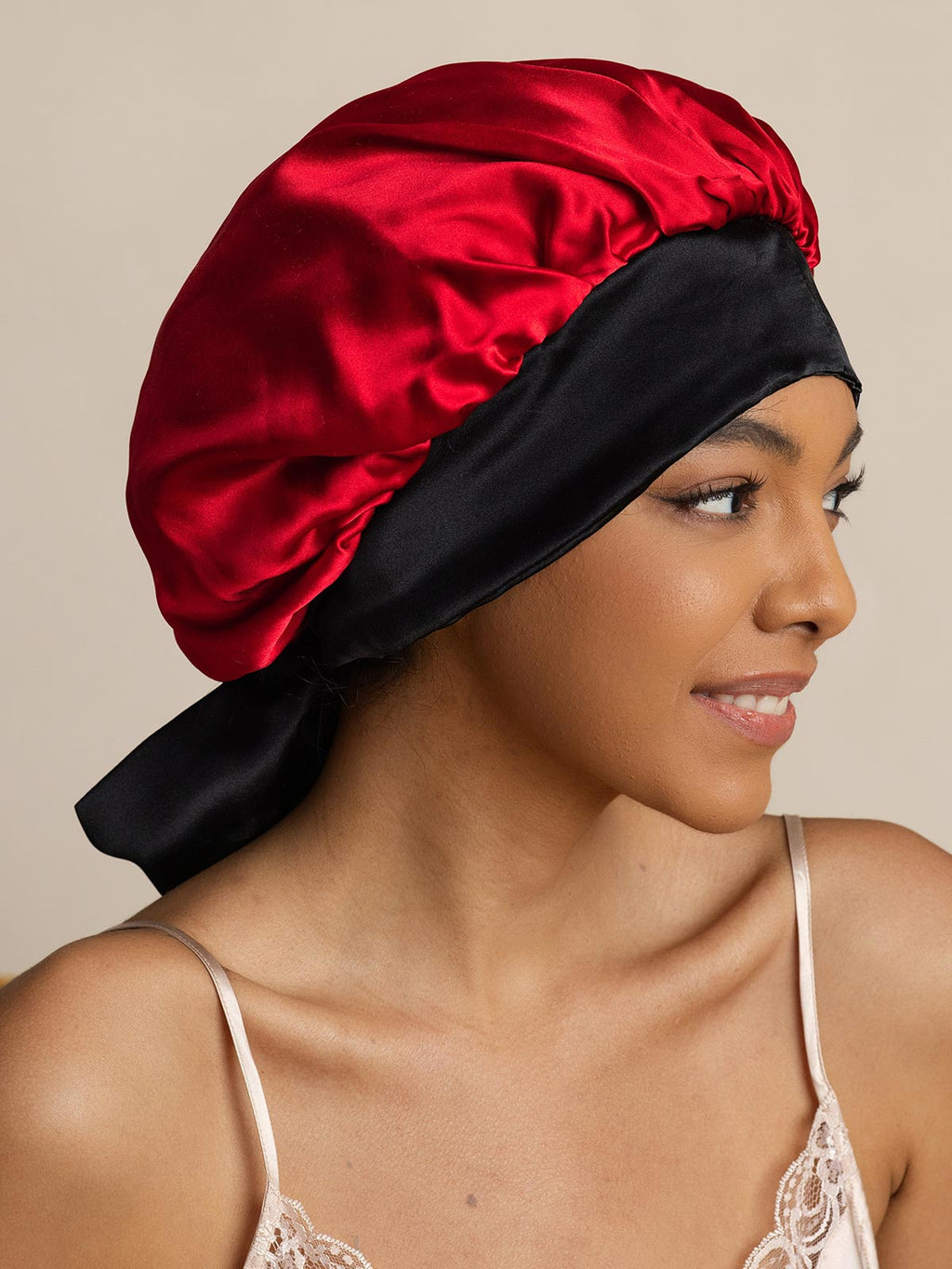 100% Mulberry Silk  Casual Bonnet with Long Ribbons (Two-tone and Double-sided)