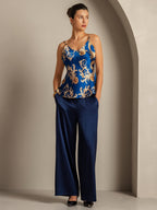 Pure Silk Dragon Print Spaghetti Strap V Neck Camisoles