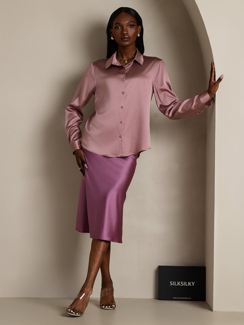 Women's 19 Momme Silk Long Sleeves Button-Up Shirt