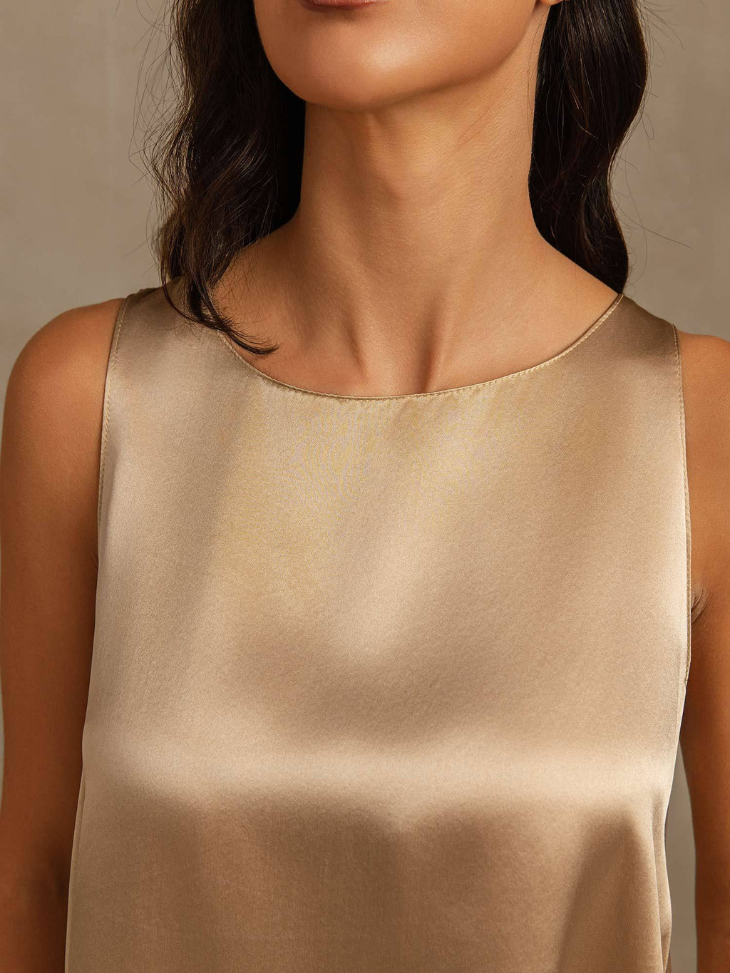 Pure Silk Sleeveless U-Neck Backless Slit High-low Tank Top