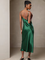 100% Mulberry Silk Spaghetti Strap V Neck Midi Dress
