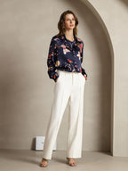 19Momme Silk Long Sleeve Lapel Collar Women's Shirt with Button Up Design