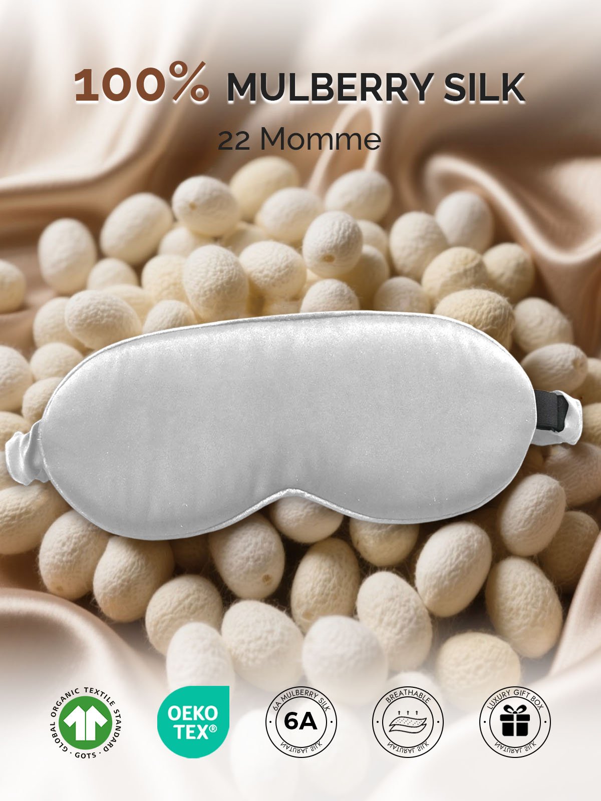 22Momme Pure Silk 3D Contoured Adjustable Eye Mask