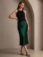 100% Mulberry Silk Stretch Long Straight Skirt