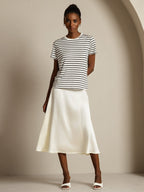 Pure Silk Crew Neck Short Sleeve Women's Sport Stripe Print T-Shirt
