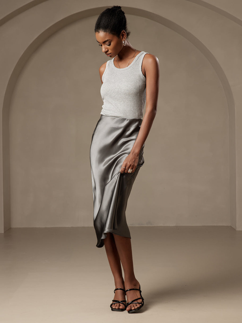 100% Mulberry Silk Stretch Long Straight Skirt