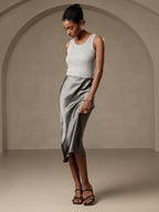 100% Mulberry Silk Stretch Long Straight Skirt