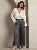 19Momme Silk Straight Leg Women's Pants With Side Pockets Design