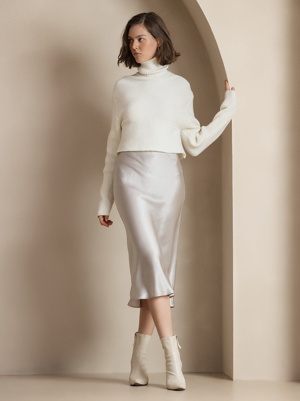 100% Mulberry Silk Stretch Long Straight Skirt