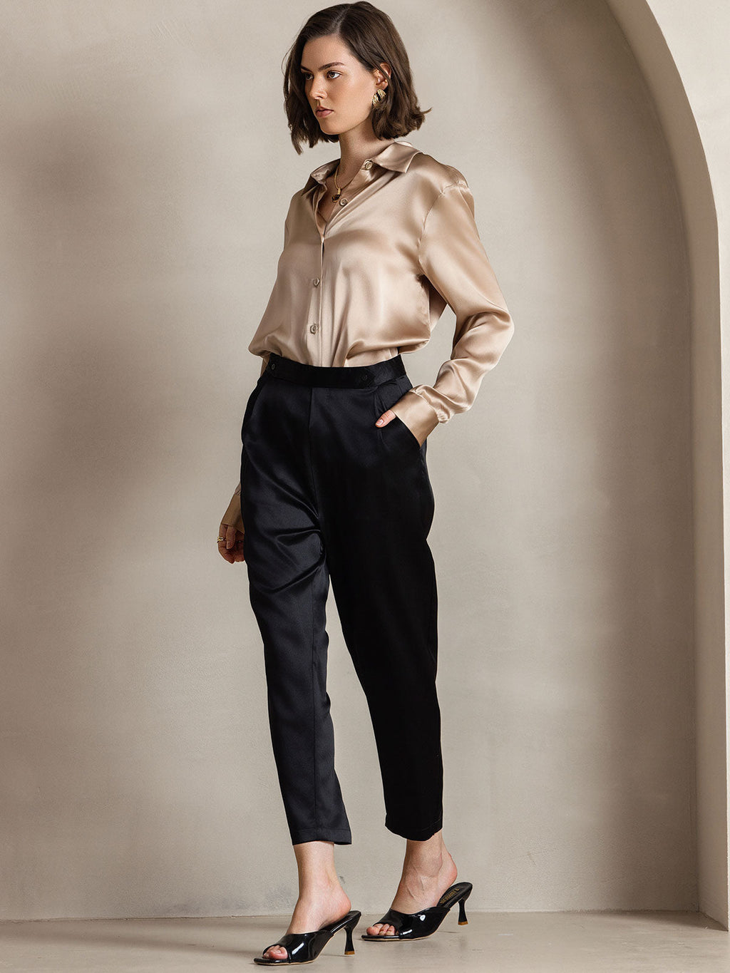Women's 19 Momme Silk Long Sleeves Button-Up Shirt