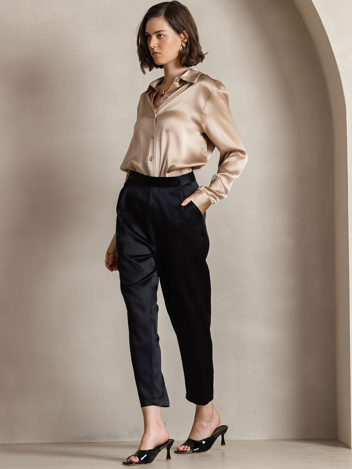 Women's 19 Momme Silk Long Sleeves Button-Up Shirt