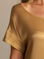 19Momme Washable Silk Short Sleeve Round Neck Short Nightgown