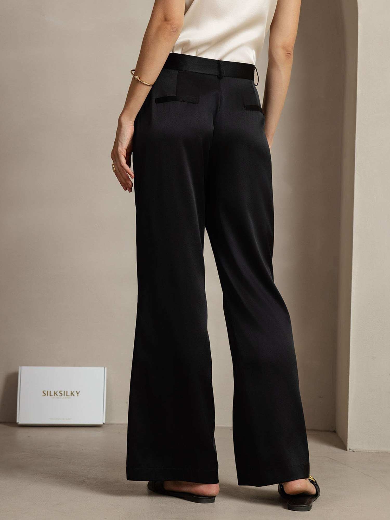 19Momme Silk Straight Leg Women's Pants With Side Pockets Design