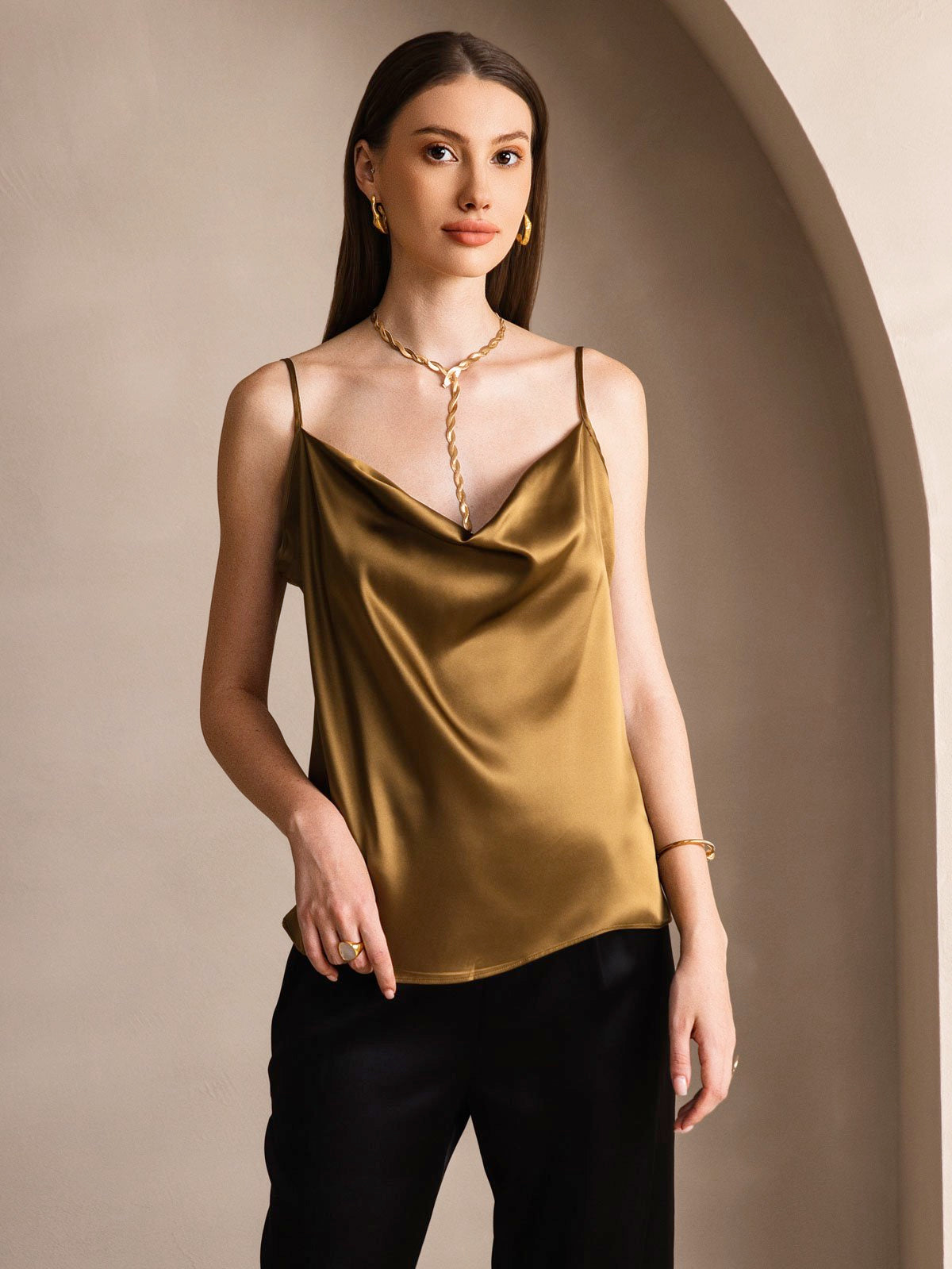 19Momme Silk Cowl Neck Camisole Top