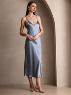 100% Mulberry Silk Spaghetti Strap Midi Long Dress