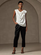 19Momme Silk Cap Sleeve Cowl Neck Women's Top