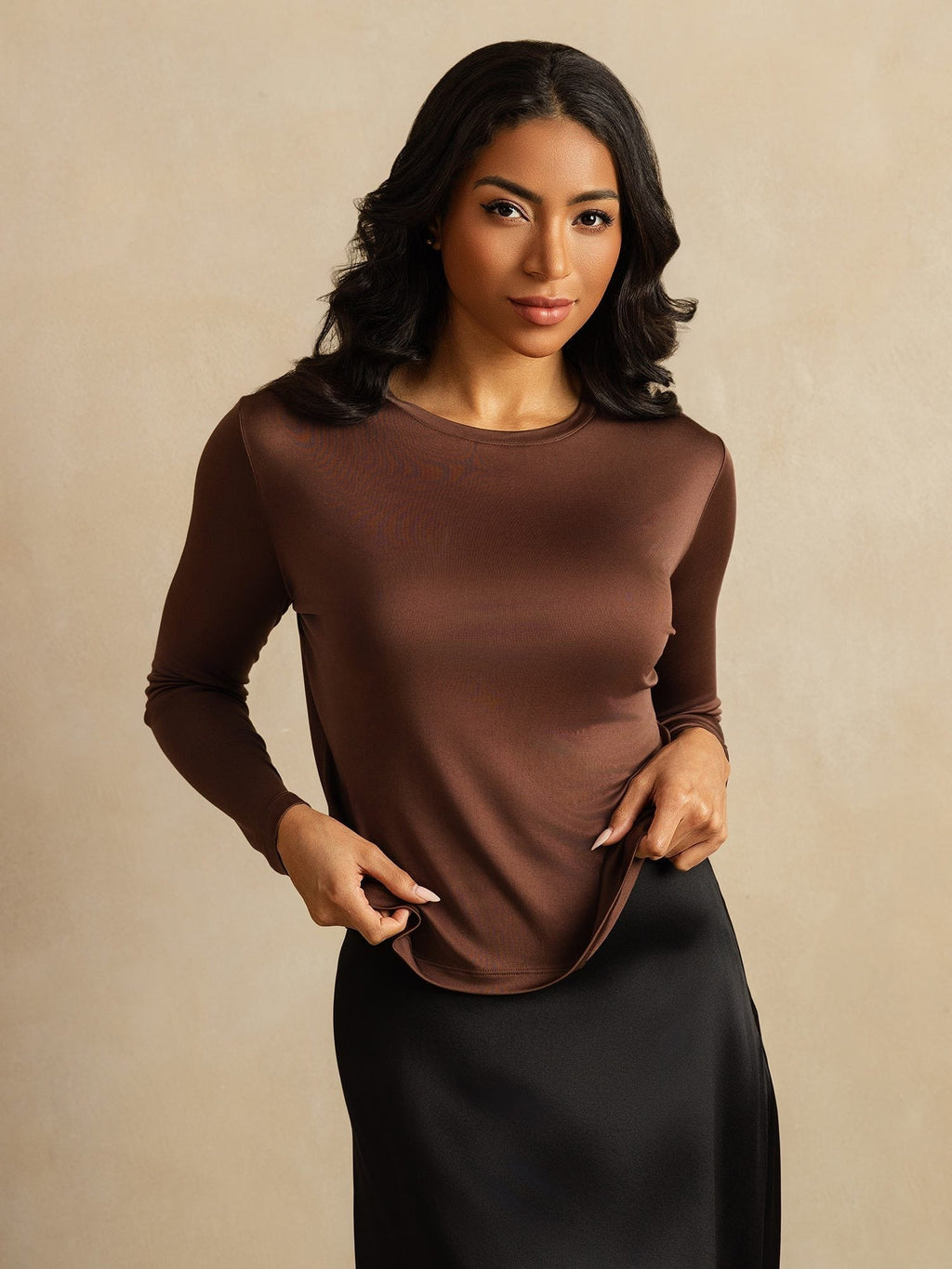 Women's Pure Silk Long Sleeve Round Neck Top