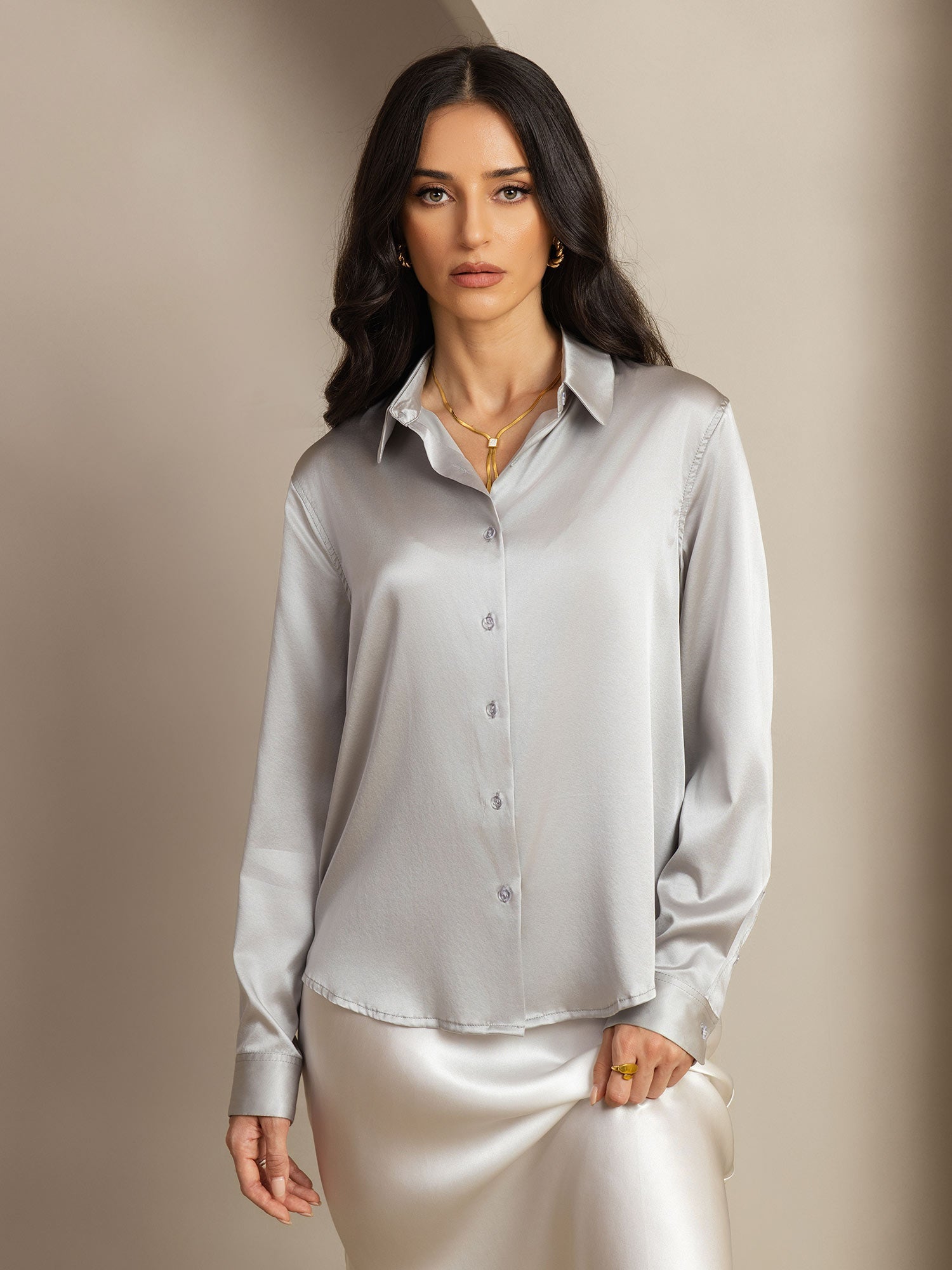 Women's 19 Momme Silk Long Sleeves Button-Up Shirt