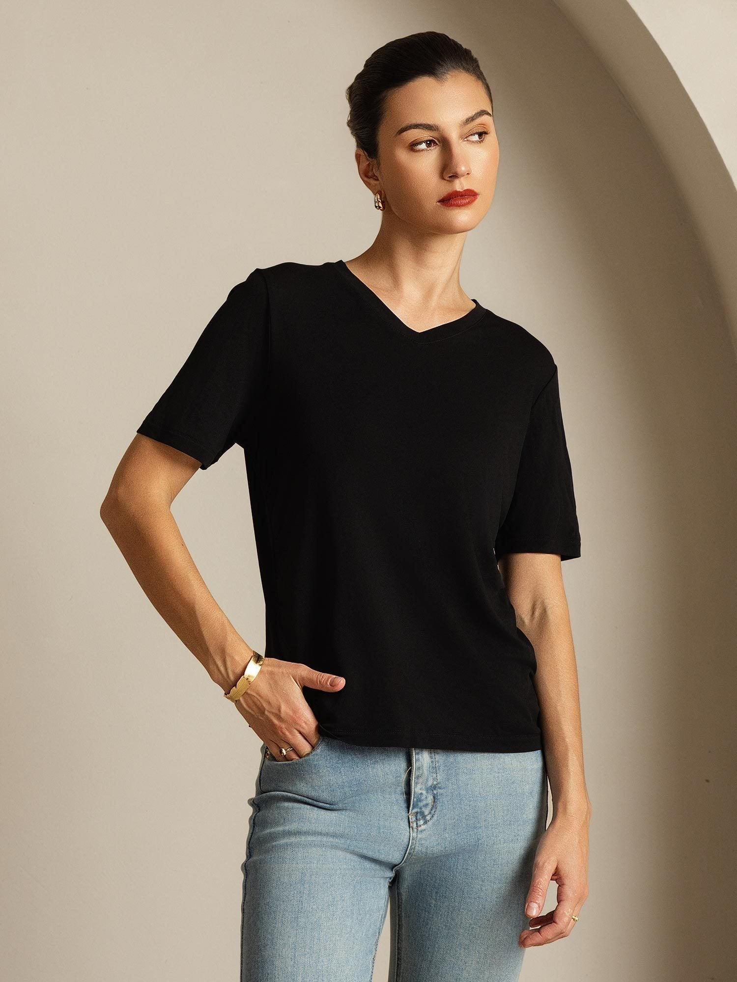 Pure Silk V-Neck Women's T-Shirt