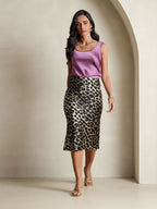 19Momme Pure Silk Leopard Print Stretch Straight Long Skirt