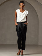 19Momme Women's Silk Cap Sleeve Cowl Neck Top