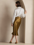 100% Mulberry Silk Stretch Long Straight Skirt