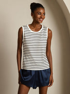 Women's Pure Silk Round Neck Sport Stripe Print Tank Top