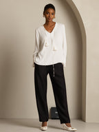19Momme Silk Women's V Neck Long Sleeve Blouse With 3D Rose Detail