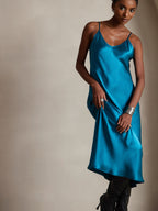 100% Mulberry Silk Spaghetti Strap Midi Long Dress