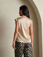 19Momme Silk Cap Sleeve Cowl Neck Women's Top