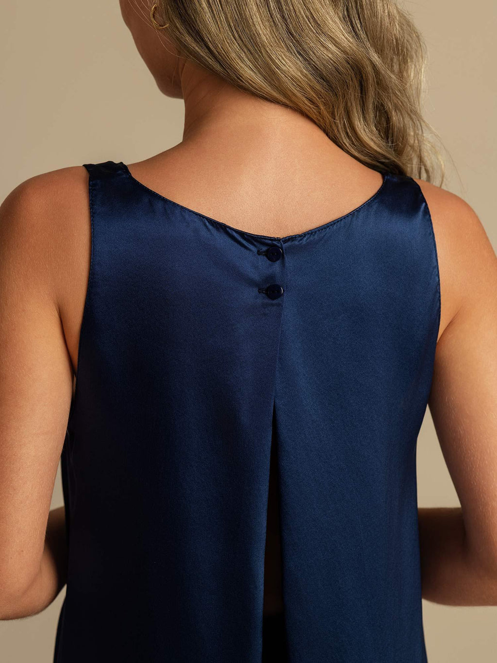 Pure Silk Sleeveless U-Neck Backless Slit High-low Tank Top