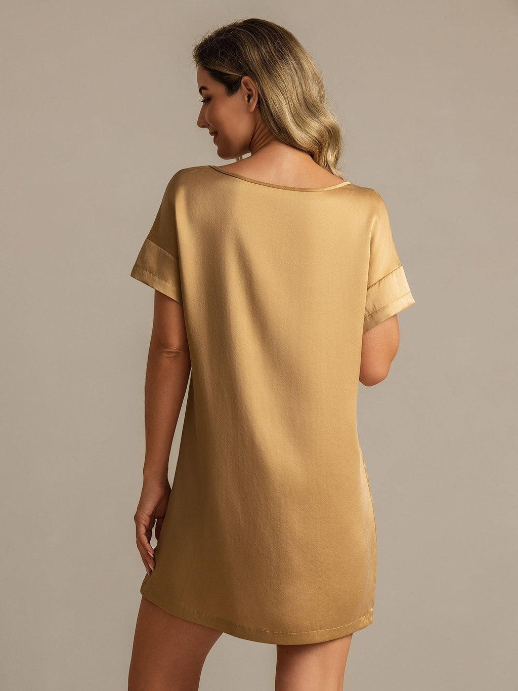 19Momme Washable Silk Short Sleeve Round Neck Short Nightgown