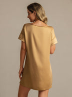 19Momme Washable Silk Short Sleeve Round Neck Short Nightgown