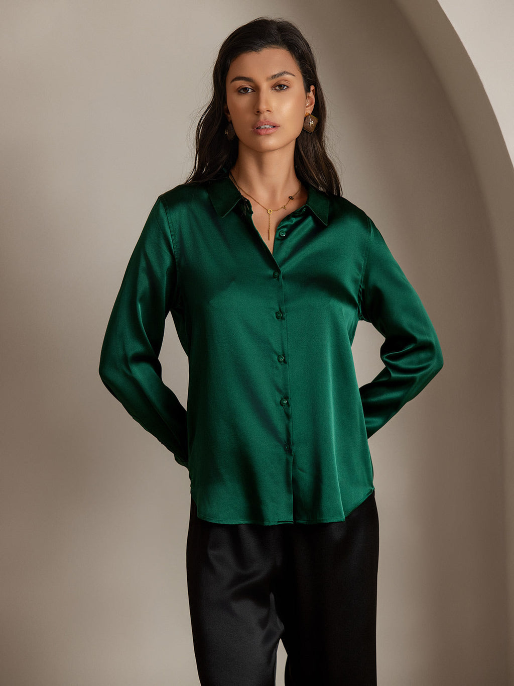 Women's 19 Momme Silk Long Sleeves Button-Up Shirt