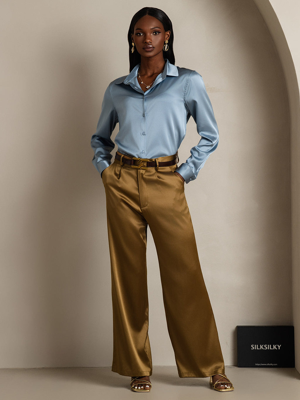 Women's 19 Momme Silk Long Sleeves Button-Up Shirt