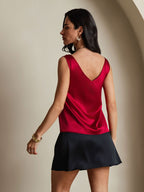 19Momme Silk Sleeveless V Neck Women's Tank Top with V Back Design