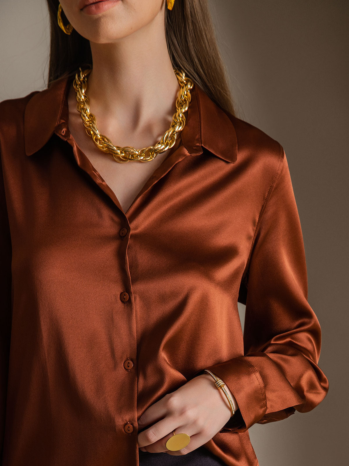 Women's 19 Momme Silk Long Sleeves Button-Up Shirt