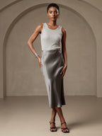 100% Mulberry Silk Stretch Long Straight Skirt