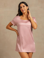 19Momme Washable Silk Short Sleeve Round Neck Short Nightgown