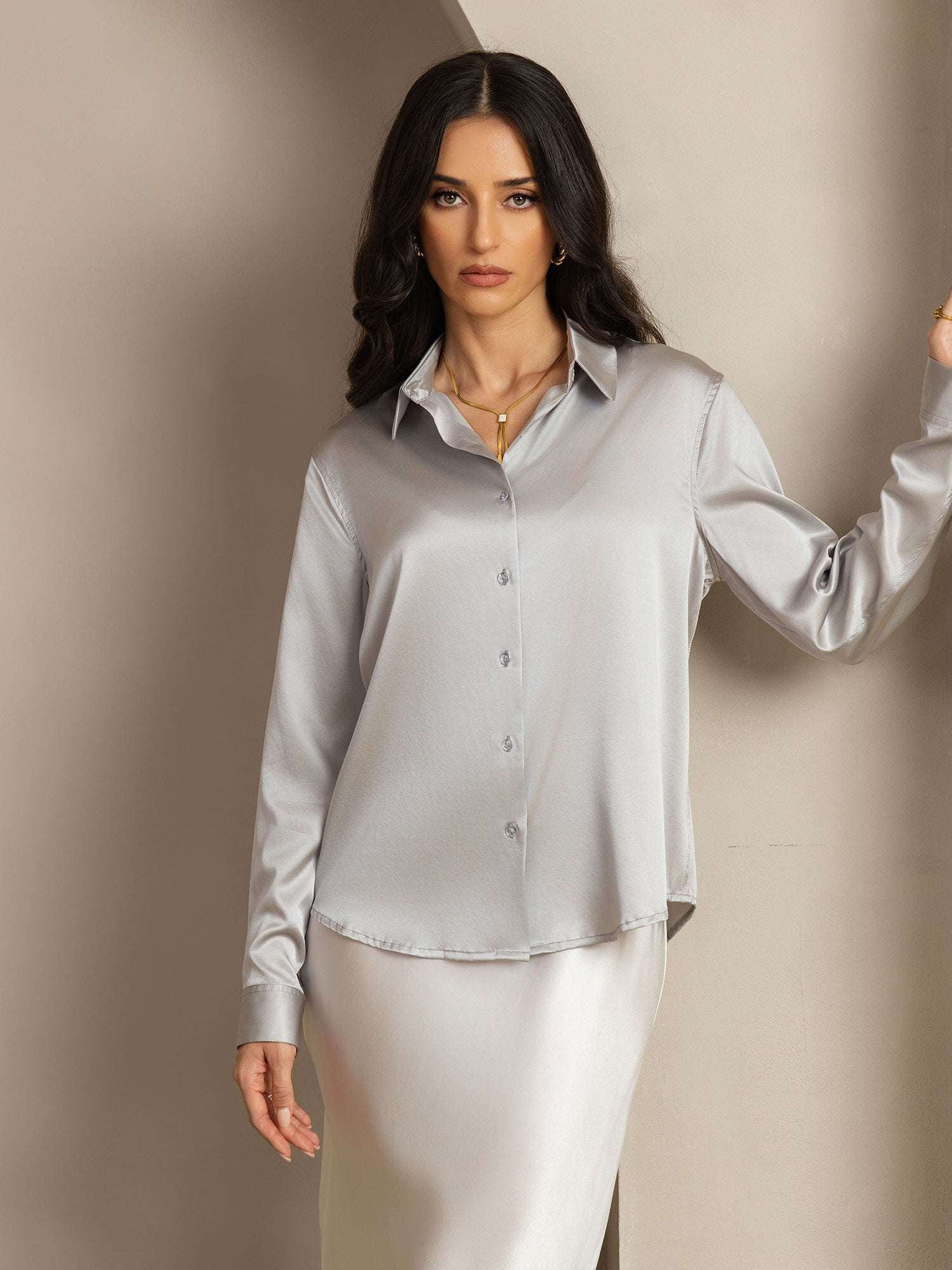 Women's 19 Momme Silk Long Sleeves Button-Up Shirt