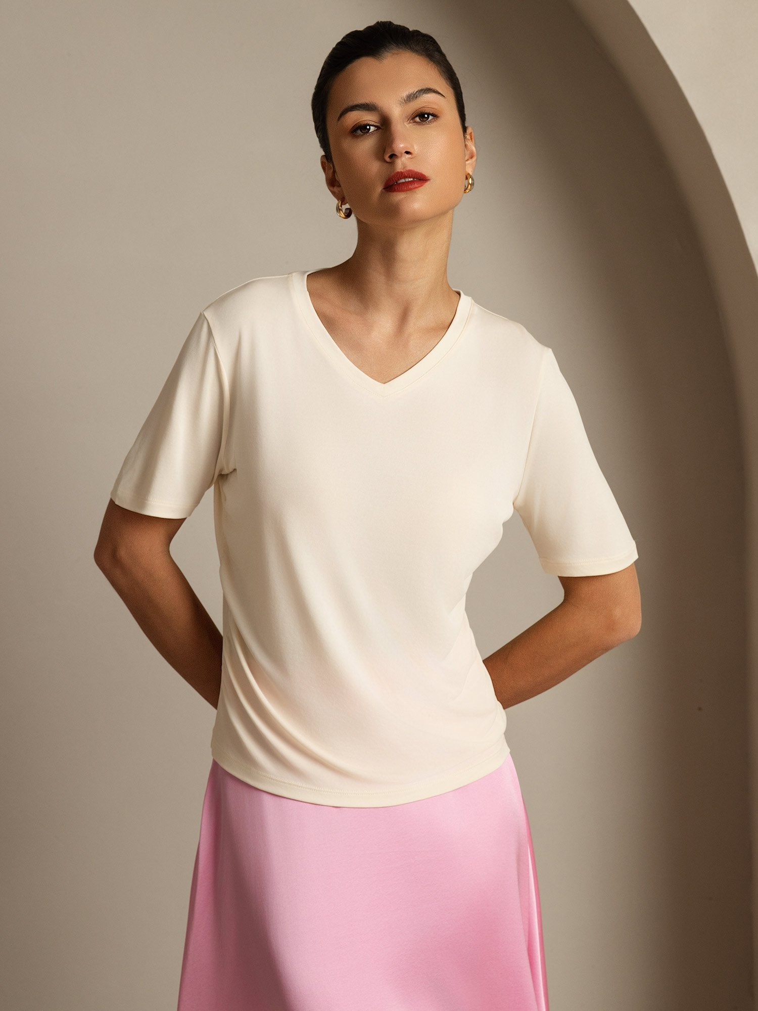 Pure Silk V-Neck Women's T-Shirt