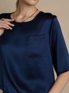 100% Mulberry Silk Women's Blouse Short Sleeve Boxy Crop Top