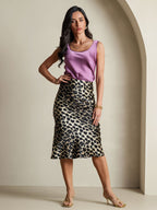 19Momme Pure Silk Leopard Print Stretch Straight Long Skirt