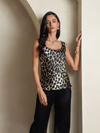 19Momme Women's Silk Leopard Print Sleeveless U Neck Tank Top