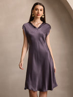 100% Mulberry Silk Cap Sleeve V-neck Midi Nightgown