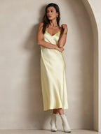 Women's 100% Mulberry Silk Spaghetti Strap V-neck Midi Nightgown