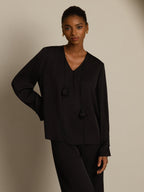 19Momme Silk Women's V Neck Long Sleeve Blouse With 3D Rose Detail