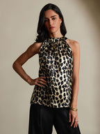 19Momme Silk Leopard Print Sleeveless Halter Neck Women's Top